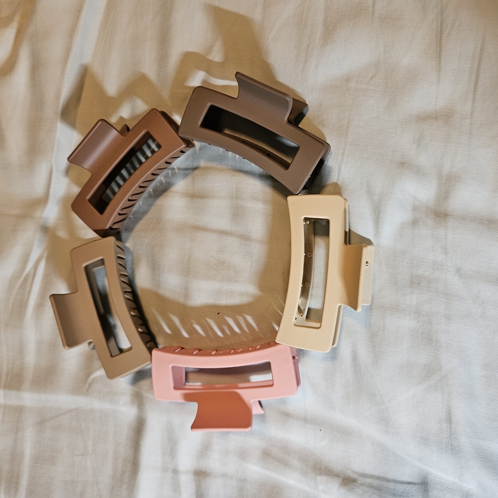 Stylish Hair Claw Clip Set - Brown, Cream, Pink